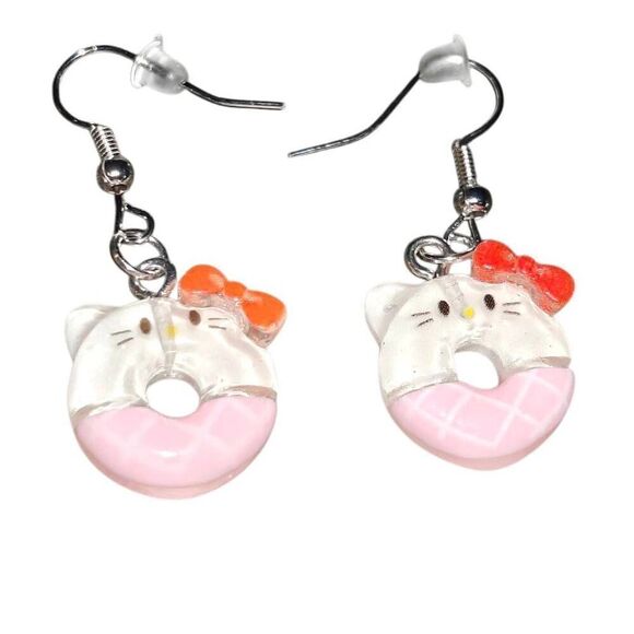 Kawaii Hello Kitty Donut Drop Dangle Earrings - Picture 1 of 2